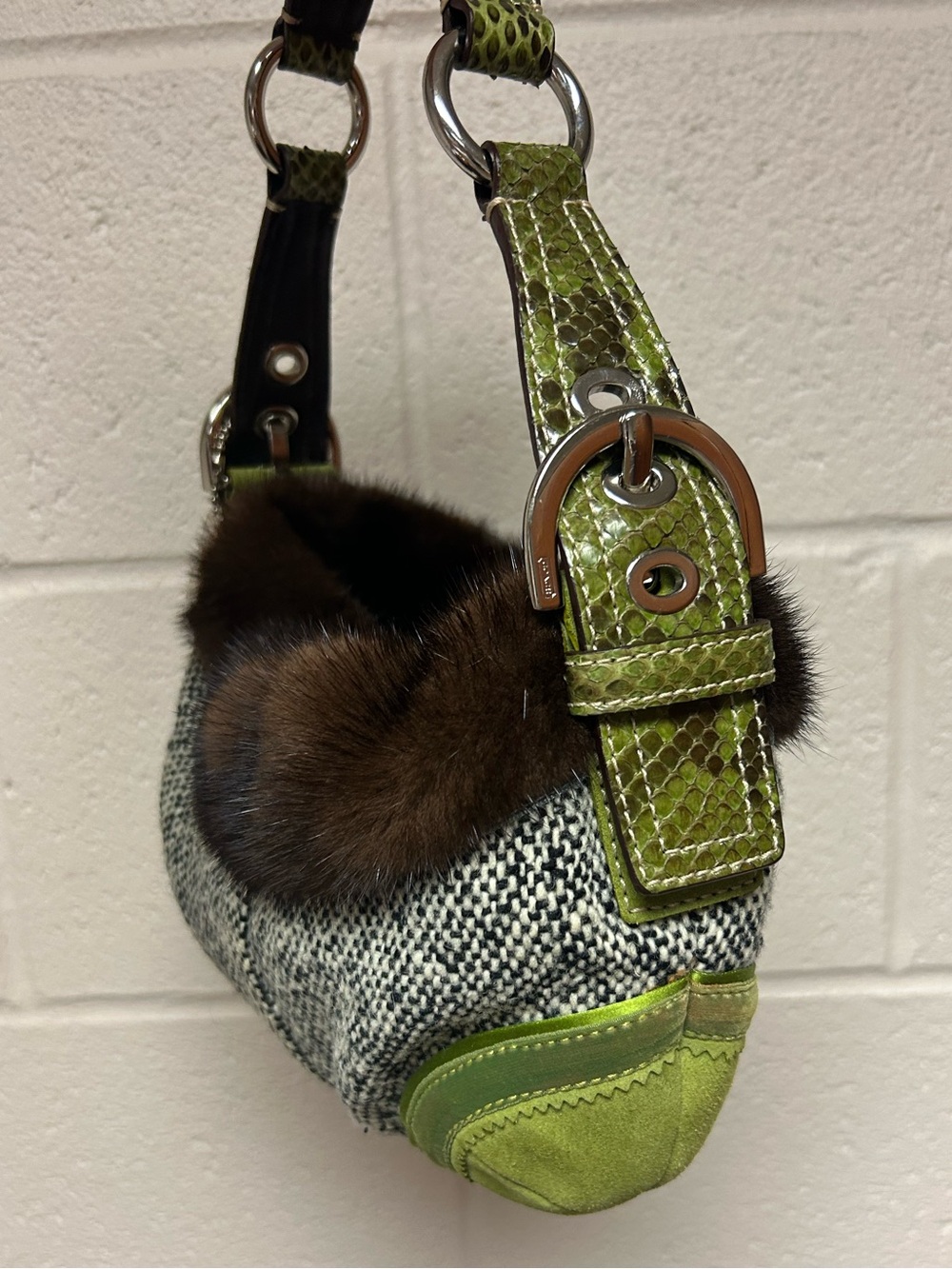 Coach Soho Exotic Tweed Suede Mink Fur Python Small Hobo Bag NO:C052-8F05 - Picture 3 of 16
